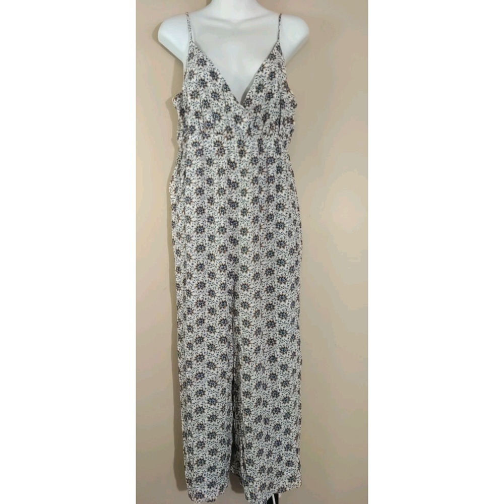 Loft Beach Floral V Neck Elastic Waist Flirty Colorful Feminine Jumpsuit Size M